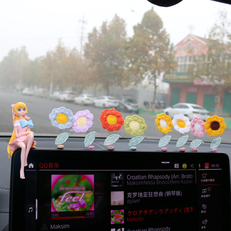 網紅同款立體會搖頭的小花車載擺件汽車窗邊中控台創意可愛裝飾品