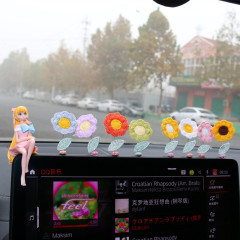 網紅同款立體會搖頭的小花車載擺件汽車窗邊中控台創意可愛裝飾品