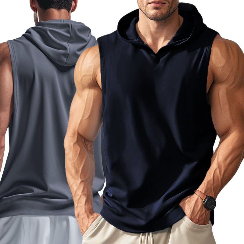 Summer Lightweight Vest Men's Running Training Fitness Tops Casual Quick-Drying Slim Men's Breathable Sleeveless Hoodie