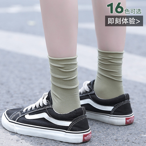 Socks women's pile socks spring and summer thin ice socks solid color socks women's mid-calf socks velvet stockings ice stockings
