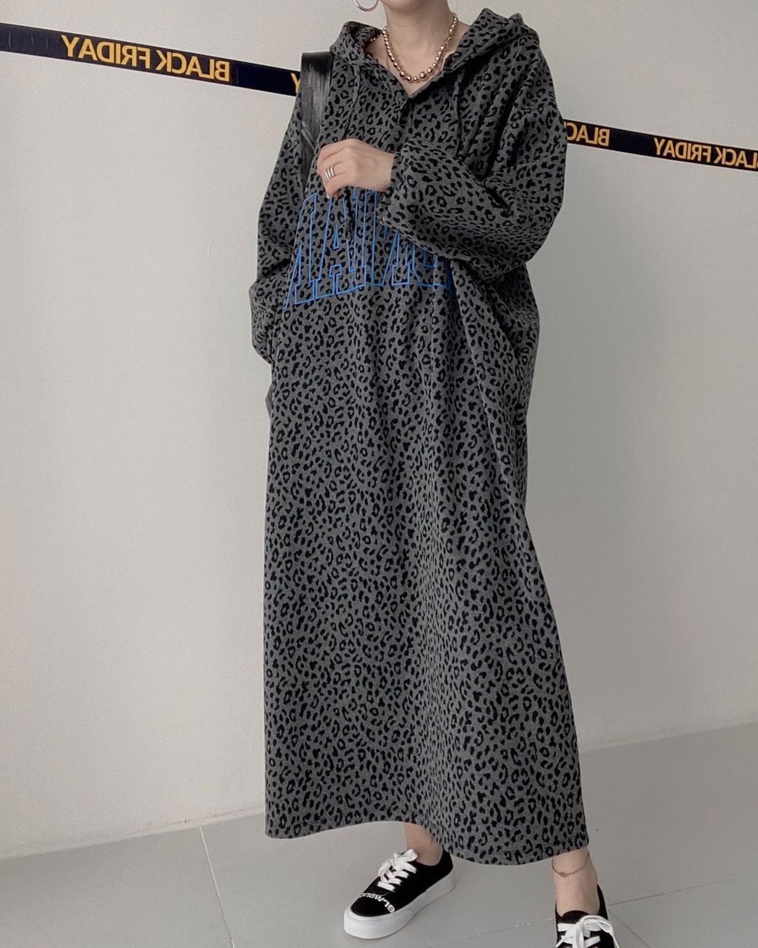 GraceChic Spring And Autumn 140kg Retro Letter Print Leopard Dress For Plus Size Women 150kg Loose Casual Top_voghion.com