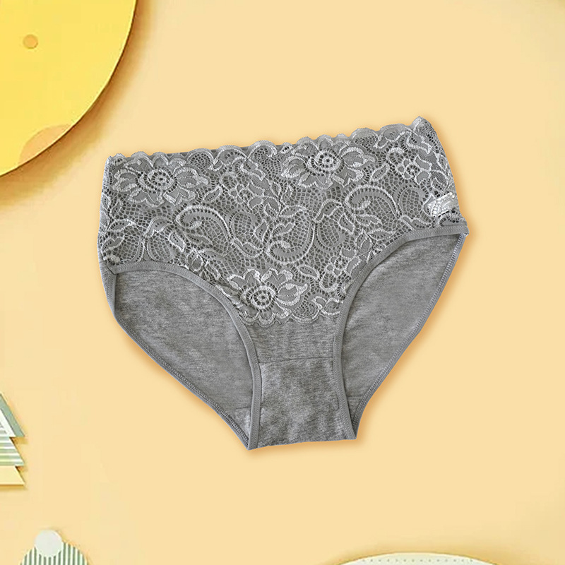 外贸供应蕾丝印花中腰舒适棉裆纯色透气女士三角裤Plush panties|undefined