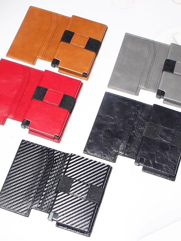 Monedero minimalista de hombre FRID multifuncional de cuero ultra delgado tarjeta de crédito corta tarjeta de cambio