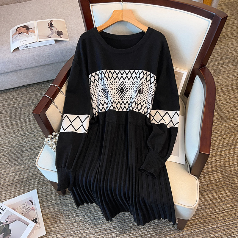 200/ 175kg Plus size women's clothing, bust size 150/160, loose long round-neck sweater dress, suitable for 300 pounds, 8357