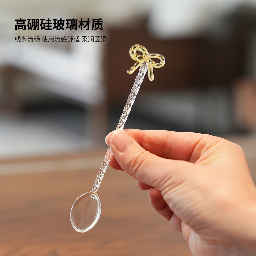 Cuchara de café de arco creativo cuchara de vidrio de colores adorable cuchara de helado de arco postre cuchara de café batida