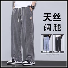 2025新型の天糸ジーパンの男性の春の薄いタイプのファッションのまっすぐな筒のゆったりしている男性の広い足のカジュアルな長いズボン