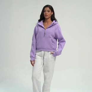 Lulu Autumn and Winter Thickeneded Half-Zip Sports Sweatshirt Casual Loose Hooded Yoga Jacket Outdoor Women's Yoga Fitness