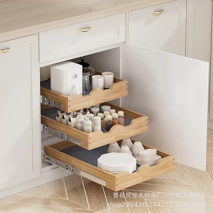 Деревянная полка для хранения кухонного шкафа, выдвижная полка для хранения кастрюль и посуды, выдвижная полка для специй, полка для хранения посуды
