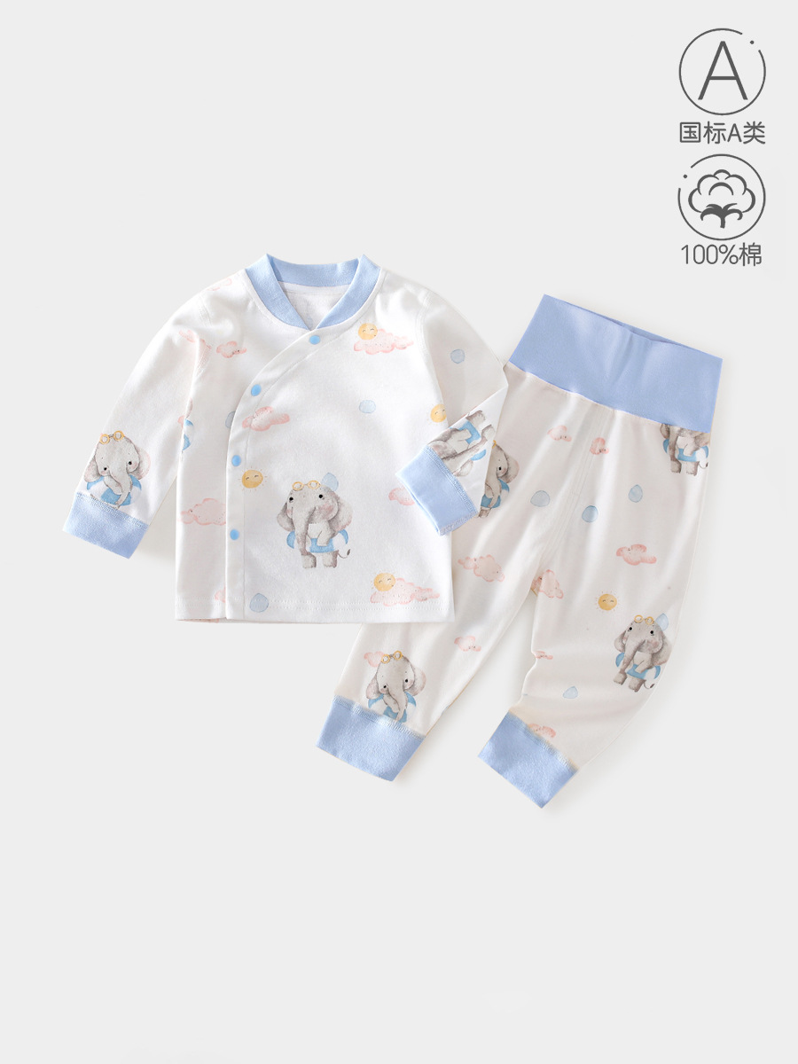 Children's Autumn Clothes Spring Shoulder Buckle Cotton Fall Pants for Boys and Girls Split Pajamas Home Clothes Baby Thermal Underwear suit