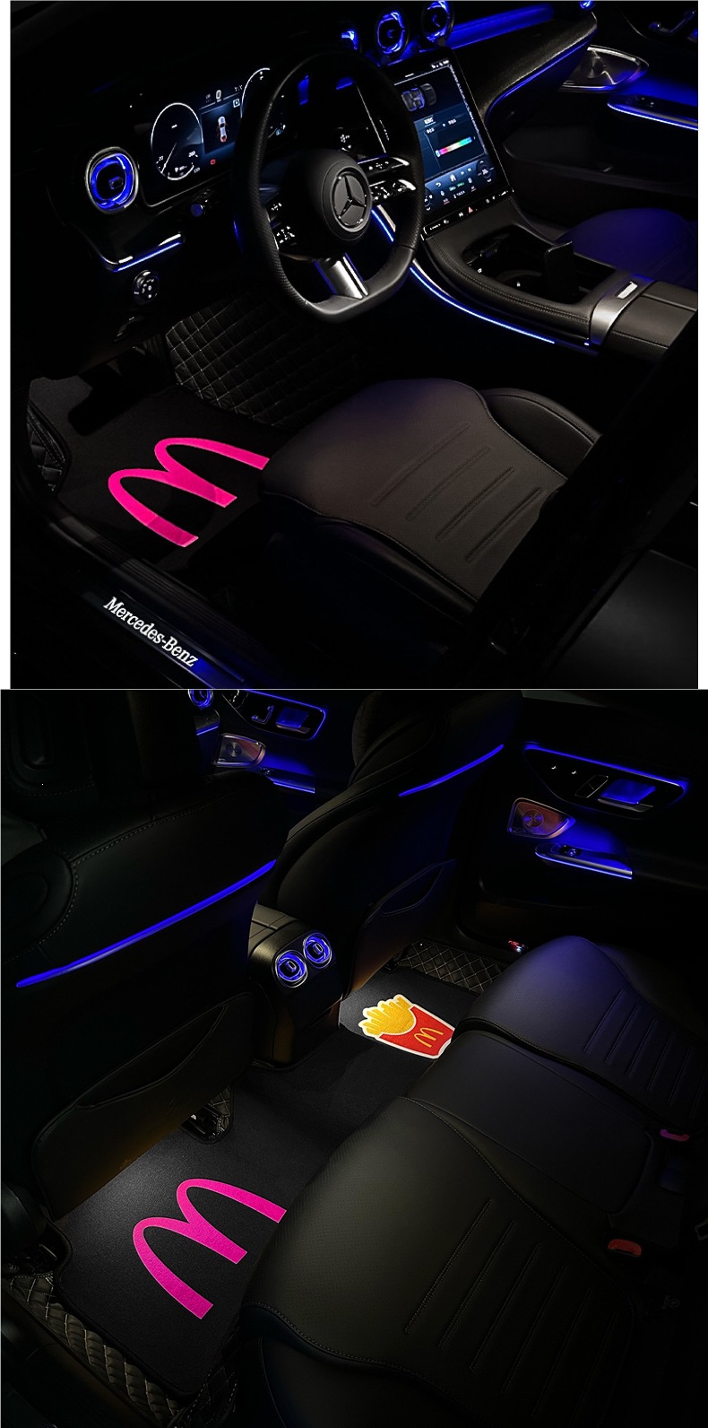 Car floor mats for driver and passenger, universal floor mats, McDonald's themed car floor mats, dirt-resistant, non-slip, car interior accessories
