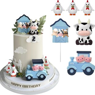 6Pcs Two Styles Farm Cake Topper Cartoon Animal Cake Decoration Birthday Party Baby Shower Set