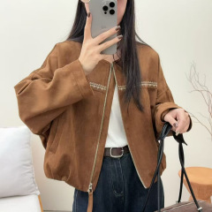 美式复古麂皮绒外套女秋季新款宽松小个子高级感短款夹克上衣潮