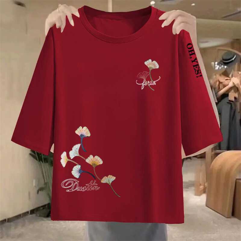 Clearance for Mother Middle-aged and Elderly Eight-sleeve T-shirt Women's Loose plus size Half-sleeve T-shirt Top Base Shirt