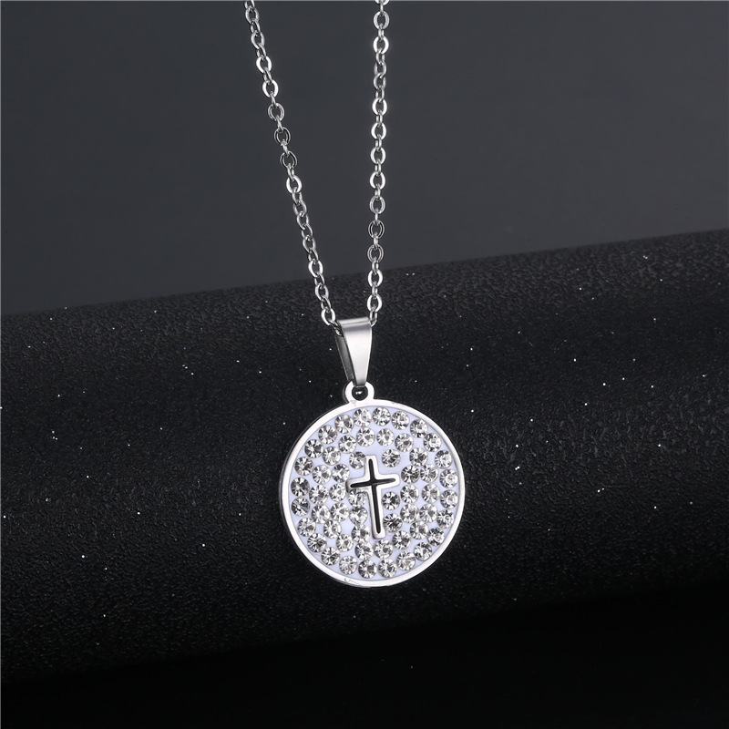 Wholesale Jewelry Simple Hollow Cross Round Pendant Stainless Steel Necklace Nihaojewelry display picture 3