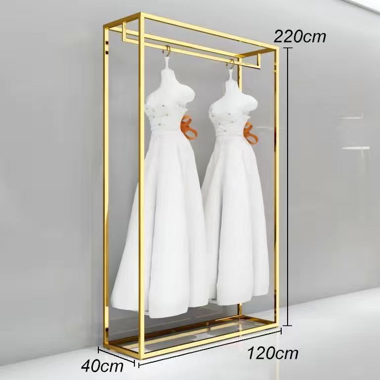 Estante de vestido de boda estante de estudio de suelo especial colgar percha de exhibición de ropa showhe estante de vestido dorado estante de traje de doble capa