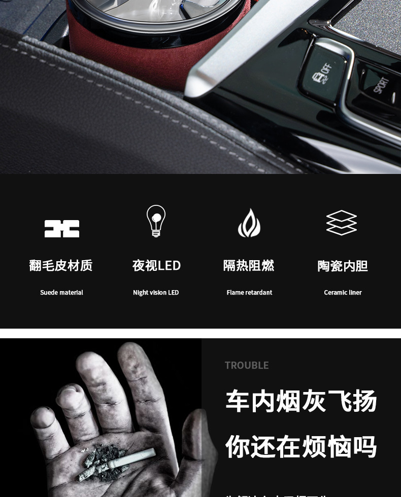 Applicable to Mercedes-Benz car ashtray with cover E-class C- class A- class S-class GLC GLB GLA EQC car interior supplies