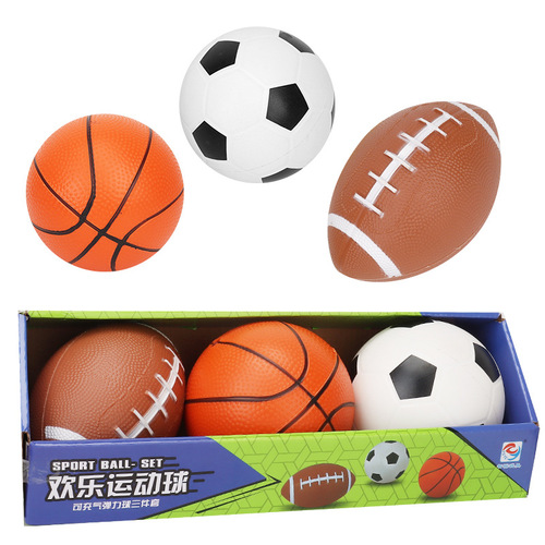 Children's three-in-one sports ball PVC inflatable elastic basketball football rugby three-piece set cartoon creative shape