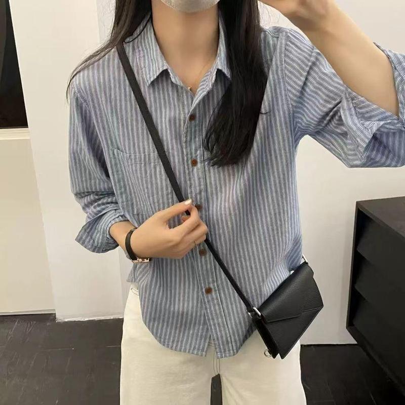 小个子改款条纹衬衣女2025秋新款感减龄洋气复古港风穿搭衬衫|undefined