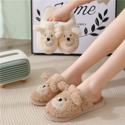 Cute Cotton Slippers for Women, Cartoon Bear Slippers for Home, Warm and Cozy Couple Slippers for Indoor Use in Winter, Household Slippers for Men, Fluffy Slippers for Home