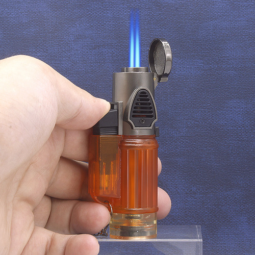 609-3 Transparent round machine three-stroke cigar lighter High-power plastic lighter with keychain pendant