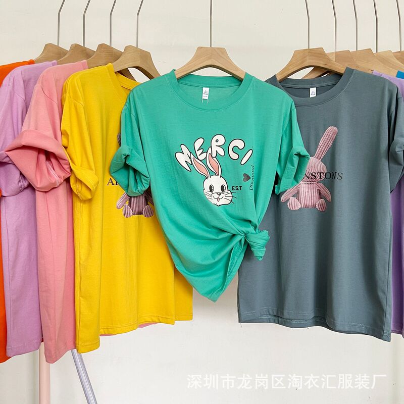 24 factory supply cheap processing 1 yuan 2 yuan foreign trade export clothing women's short sleeve T-shirt stall foreign trade tail goods