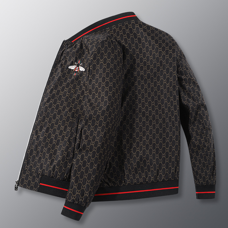 Chaqueta de los hombres de primavera y otoño nueva moda delgada chaqueta de cuello de béisbol bordado joven y de mediana edad casual impreso Top hombres