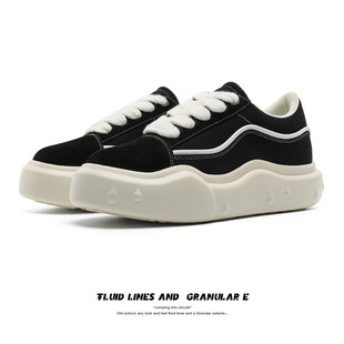 2025 Niche National Fashion Black Platform Bread Shoes Unisex Canvas Shoes Increased 5CM Casual All-match Board Shoes