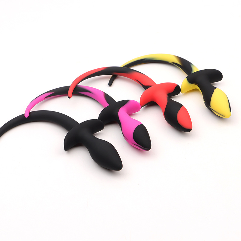 Silicone Dog-Tail Anal Plug Beads, 37 g Rose Red Flirting Prop — detail image 7
