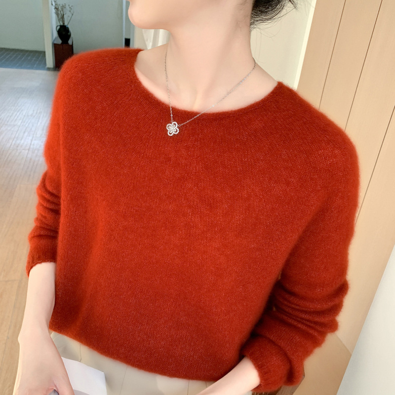 山羊绒+桑蚕丝~长袖baby小山羊绒衫女秋冬无缝一线丝羊绒套头毛衣|undefined