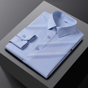 Spring and Autumn Shirt Long-sleeved Men's Pure Cotton Non-ironing Professional Casual Middle-aged and Young Shirt Loose Plaid Workwear Business