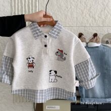 儿童卫衣2026秋季新款韩版男女童卡通假两件拼接套头衫批发H0528