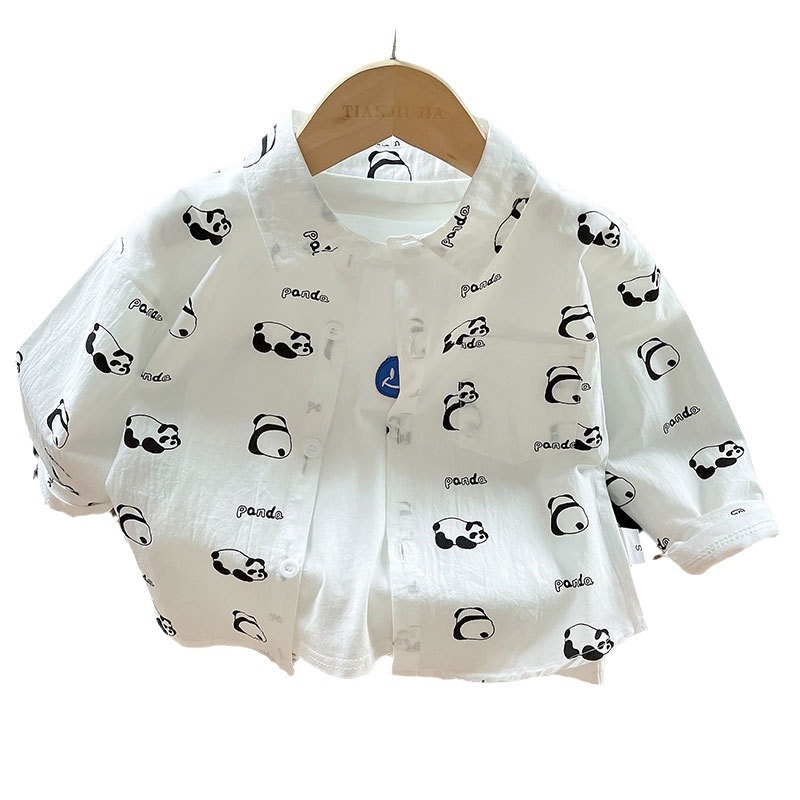 Camisa de dibujos animados para niños primavera y otoño nuevo estilo de algodón puro para niños ropa de otoño top de panda de dibujos animados camisa de manga larga para niños