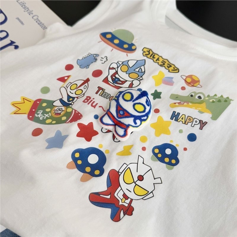 夏の新しい漫画スタイルの小中型子供服男の子ベビーウルトラマン立体人形ベスト Tシャツトップ|undefined
