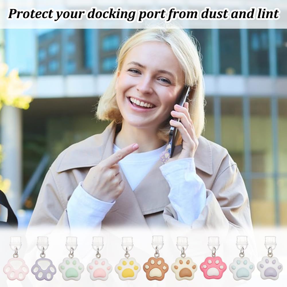 10 adet Type-C telefon toz koruma kapağı seti, sevimli kedi pençesi kolye, USB-C port şarj girişi koruyucu