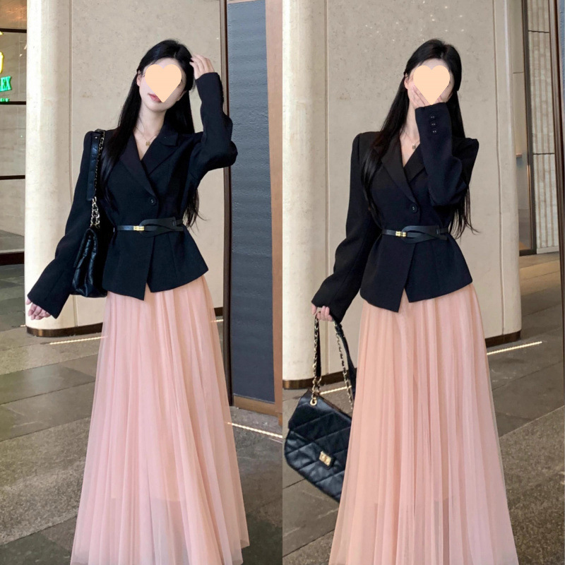 2025早春套装女法式气质高级感西装外套网纱半身裙独特绝美小套装|undefined