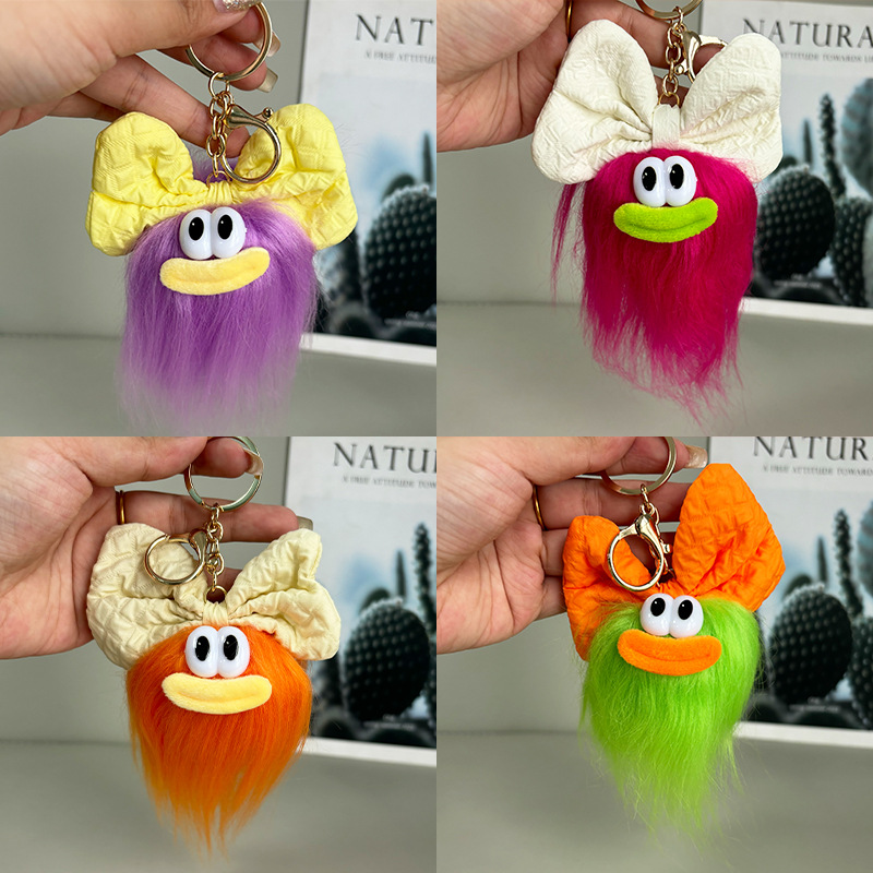 Creativa boca de salchicha divertido muñeca de lana frita llavero lindo peinado de felpa muñeca de bricolaje mochila escolar colgante joyería