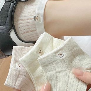 Spring and Summer Thin Socks for Women, Cartoon Bear Short Socks, Breathable and Deodorant, Summer Versatile Sports Socks, Short Mesh