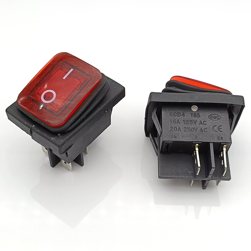 KCD4船型开关带灯防水开关 四脚带灯翘板开关防水一体4脚2挡带灯