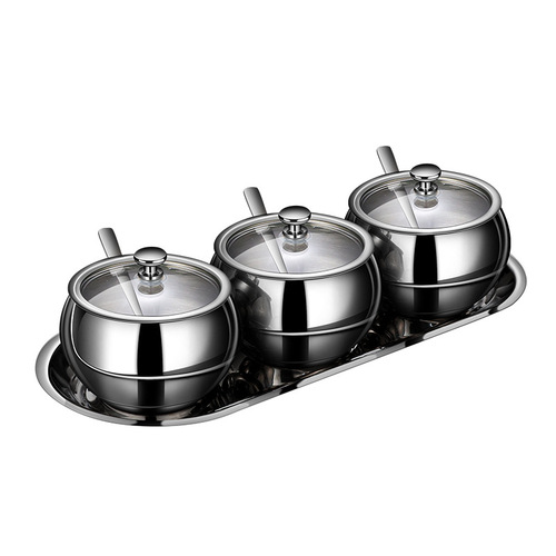 304 stainless steel seasoning jar seasoning box combination set with spoon to store condiments chili MSG salt jar flavor cup