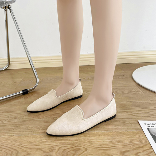 Women's single shoes 2023 spring suede work shoes outdoor driving practice pointed toe flat bottom shoes that can be worn in all seasons