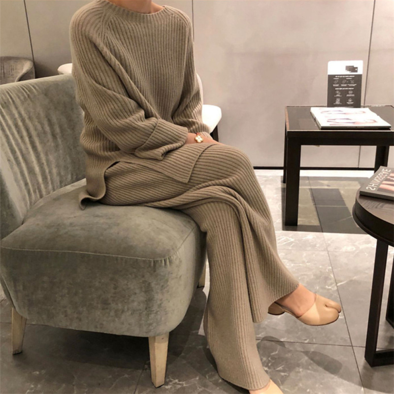 气质韩版秋冬新款毛衣套装女时尚休闲宽松显瘦针织阔腿裤两件套潮|undefined