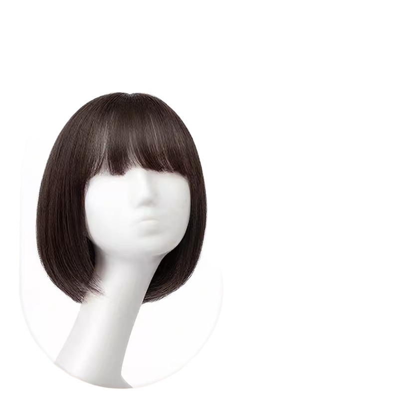 Peruca de cabello corto mujer natural cubierta de cabeza reducción de envejecimiento Bo Bo Simulation cabello negro diario cubierta de cabello de cabello completo image 6