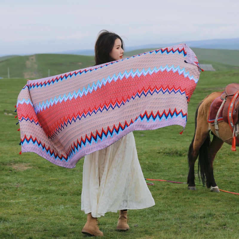 Yunnan Lijiang viajes fotografía mantón decorativo estilo étnico de la vendimia patrón onda protector solar bufanda delgada toalla playa para las mujeres