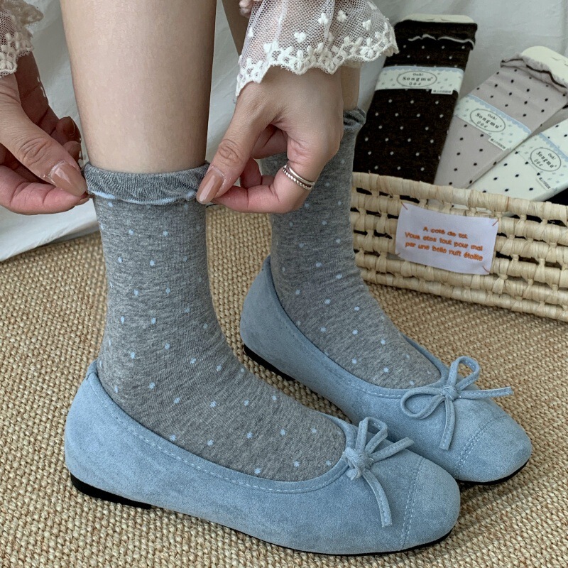 芭蕾风袜子女日系波点中筒袜2025秋季新款无骨堆堆袜女藏青色袜子|undefined