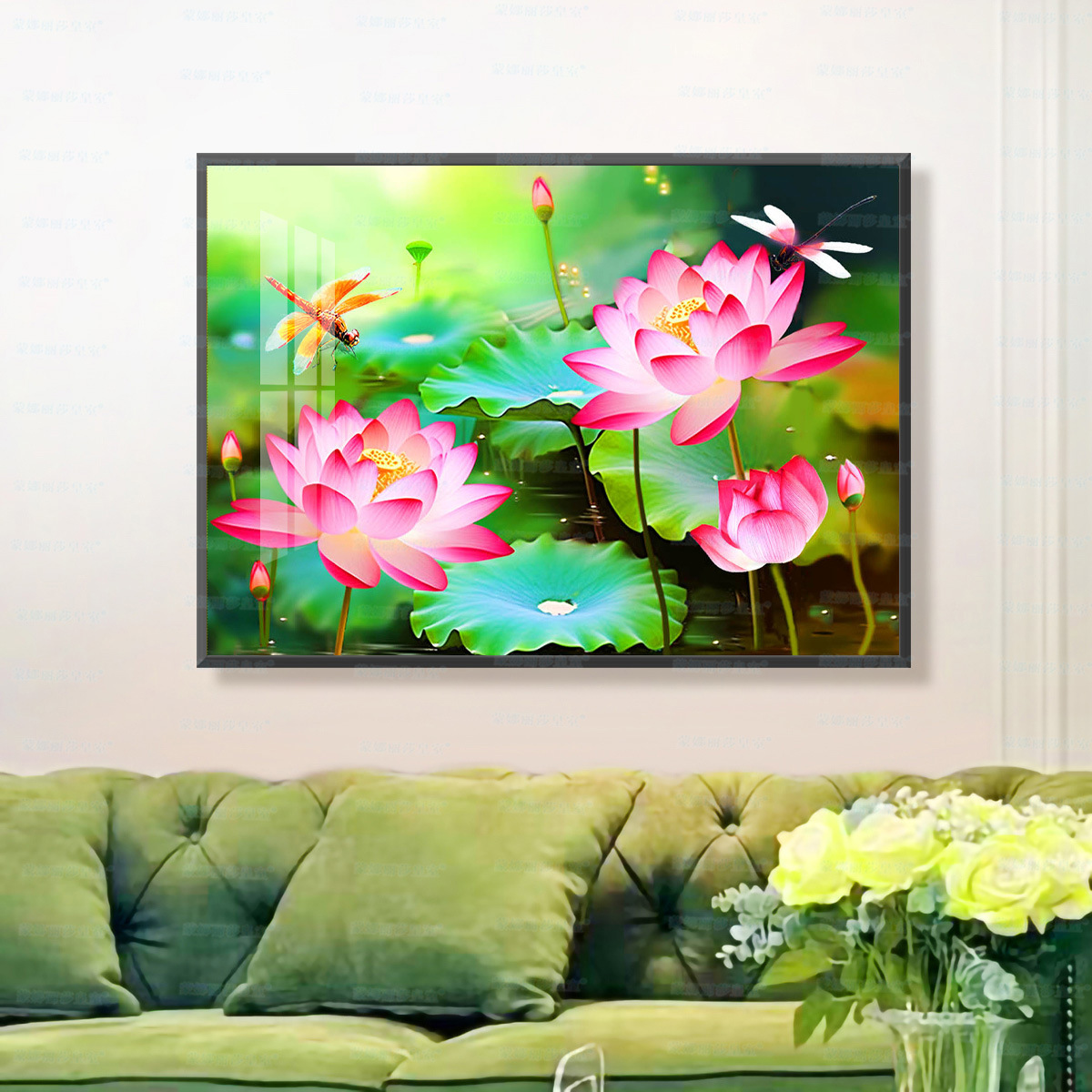 [Algodón importado] Mona Lisa Royal Pavilion de bordado cruzado, fresco Lotus Living Room Decoration image 8