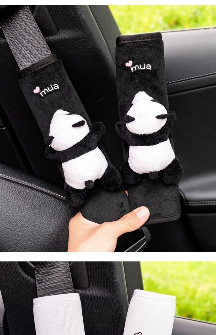 Car seat belt shoulder pad panda cute shoulder pad plush car steering wheel handle set decorative doll cartoon