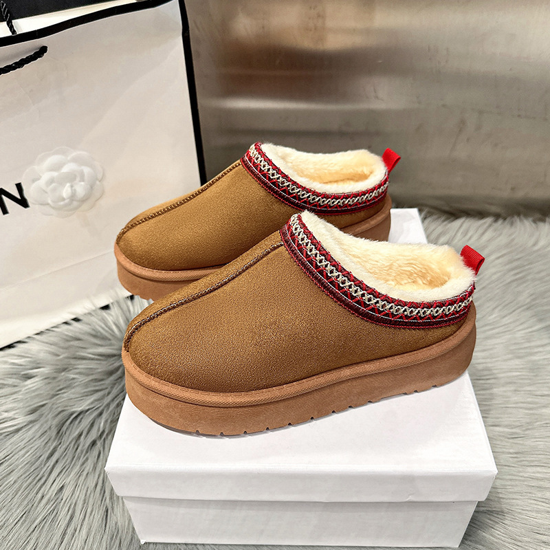 2024 New fleece-lined Thickened Half-drag Snow Boots Women's Winter Thick-soled Warm Snow Cotton Women's Winter Shoes