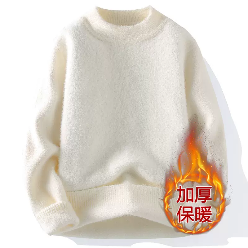 青少年冬季新款仿貂加绒加厚保暖韩版时尚潮流百搭高领针织衫男士