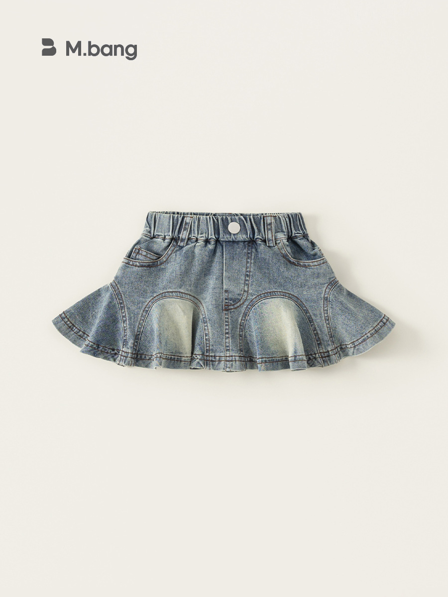 Youbao ropa para niños falda de moda para niños de verano falda de pétalos retro falda de media longitud falda de mezclilla lavada para niñas