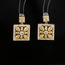 韩版饰品方牌花朵粉黄微镶锆石复古奢华宴会新娘耳钉环女925银针